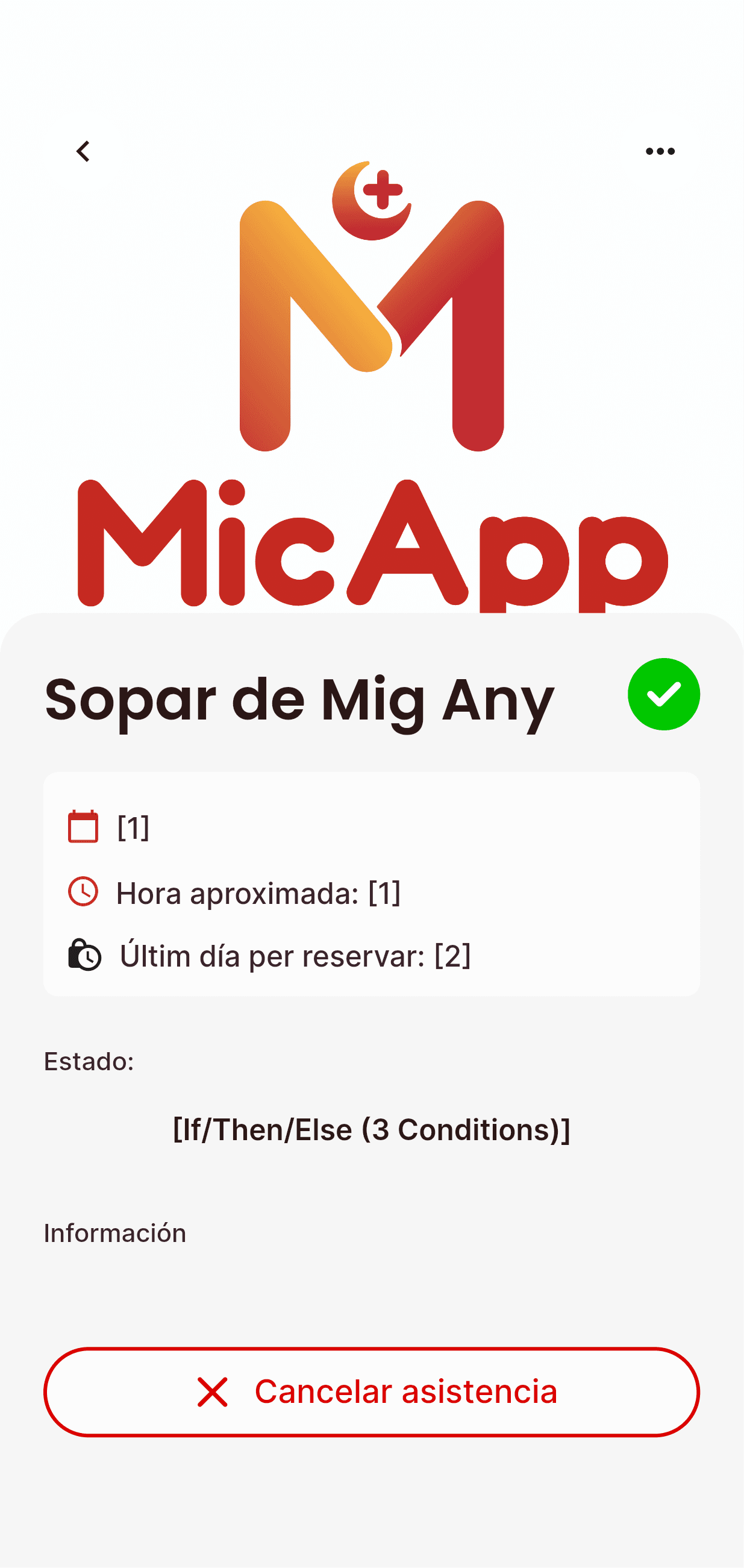 Pantalla real de Programa y Cenas Festeras en MicApp